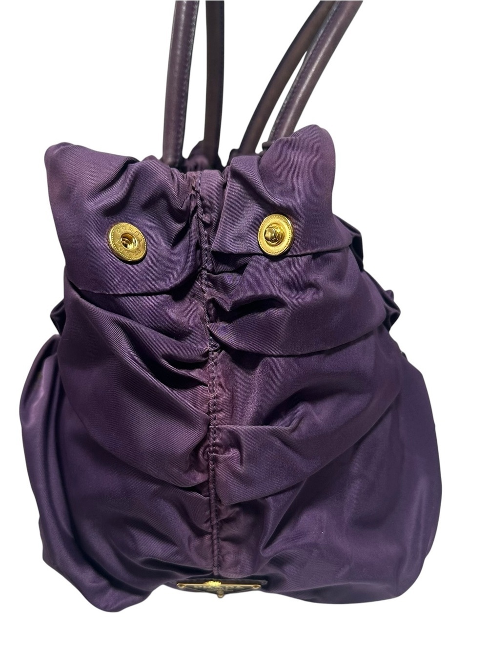 Prada Viola Purple Tessuto Nylon & Leather Pleated Tote Bag - Picture 9 of 16